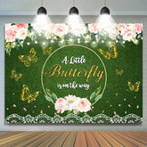 Lofaris Glitter Floral Butterfly Themed Baby Shower Backdrop